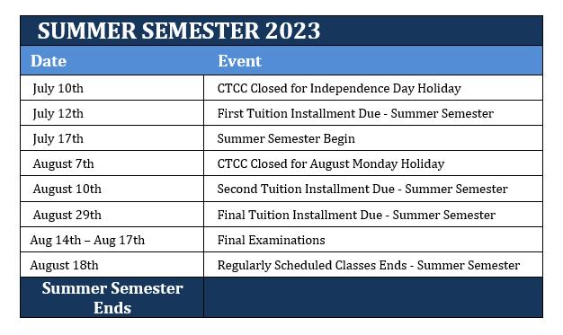 summer academic calendar